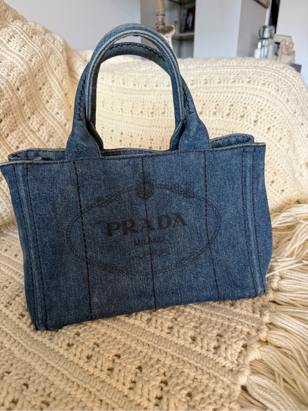 Prada Dark Blue Denim Satchel